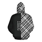 Scott Black White Modern Tartan Hoodie Half of Me - Cross Style